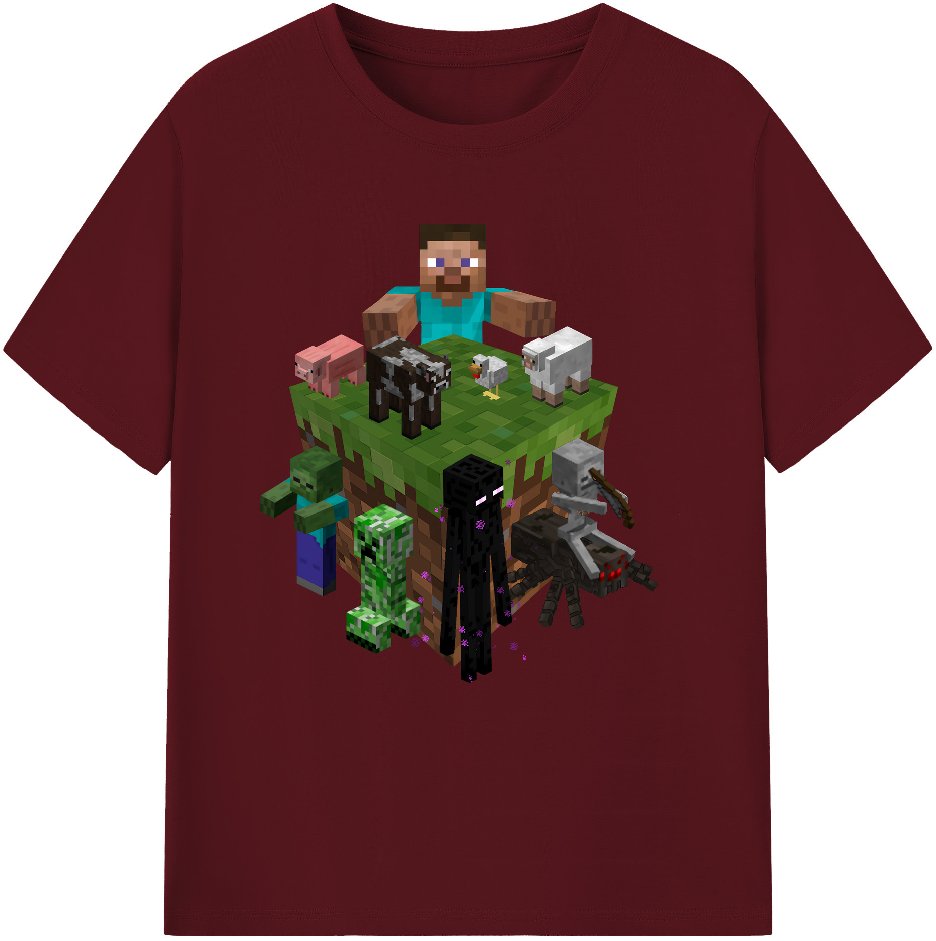 （画像用） マインクラフト ブロックの世界 Minecraft MC Block world 綿100％半袖Tシャツ（フロントプリント）